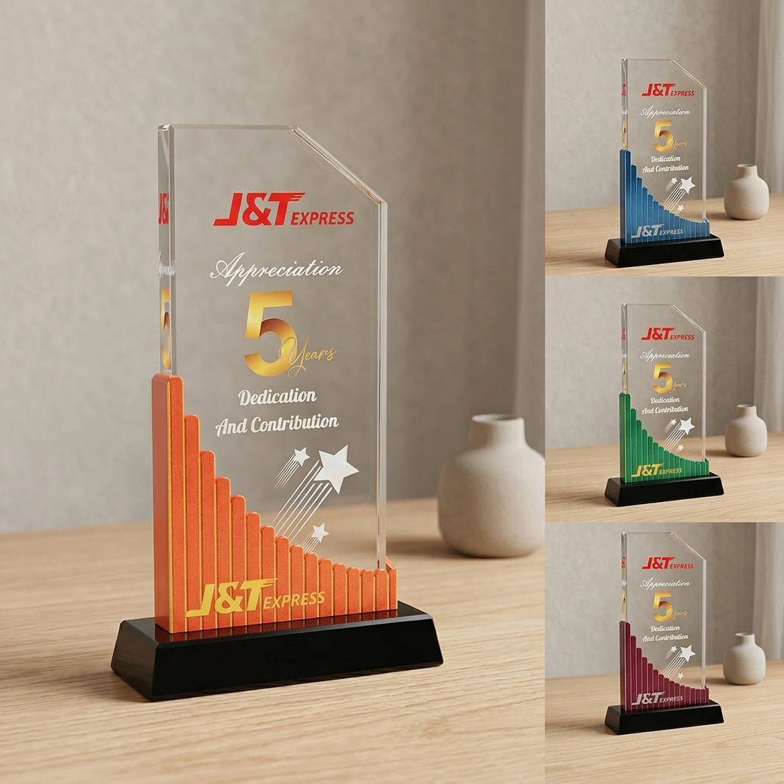 Kỷ niệm chương pha lê kết hợp mica J&T