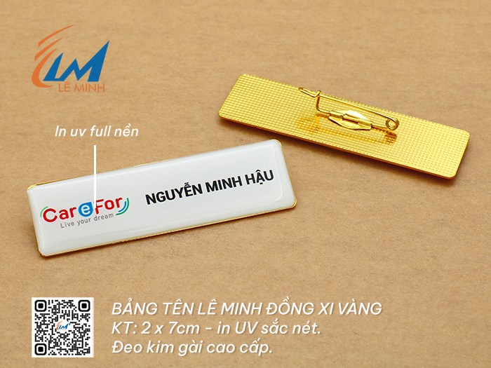 LÀM BẢNG TÊN ĐEO ÁO BẰNG ĐỒNG XI IN UV