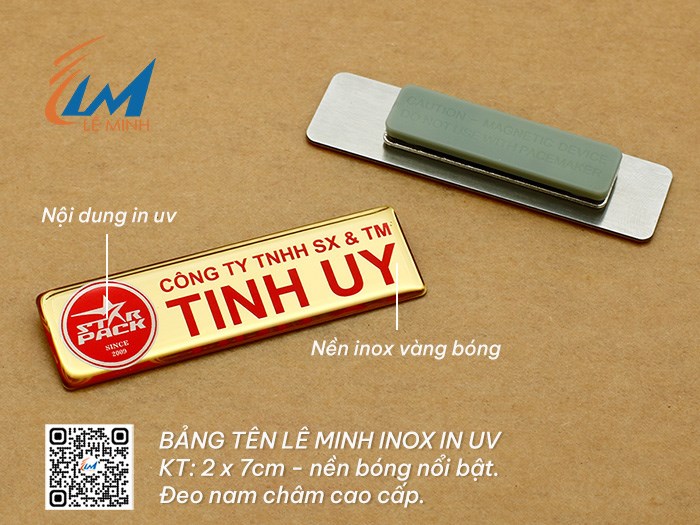 LÀM BẢNG TÊN ĐEO ÁO BẰNG INOX IN UV