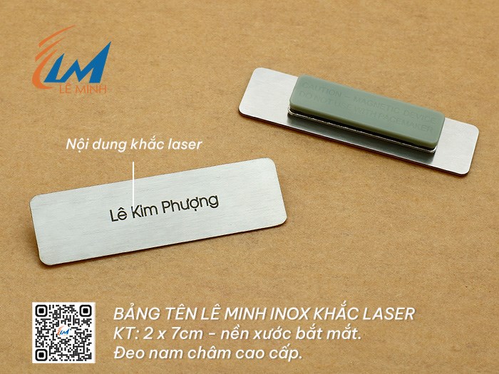 LÀM BẢNG TÊN ĐEO ÁO BẰNG INOX ĂN MÒN, KHẮC LASER
