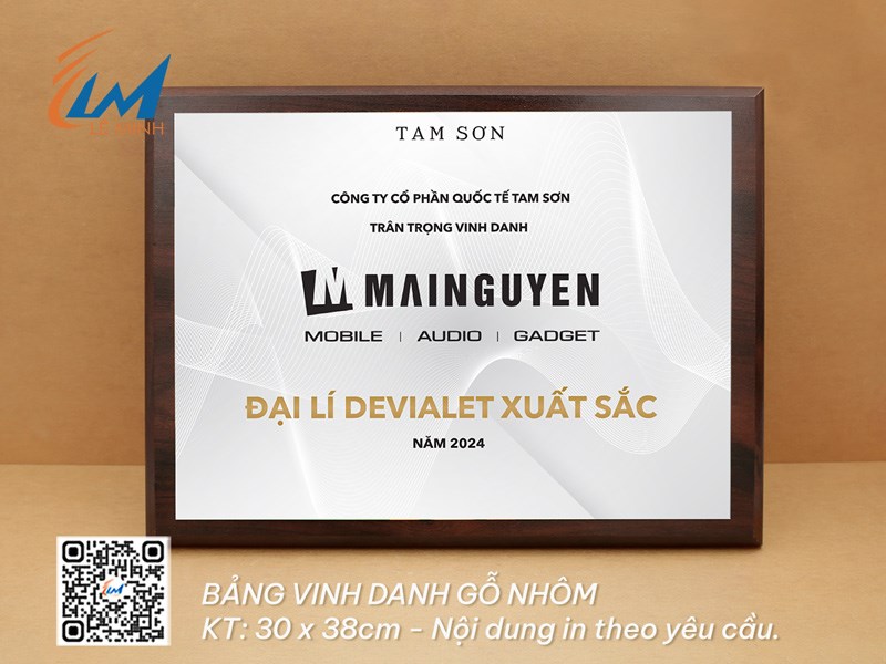 BẢNG VINH DANH 30CM X 38CM