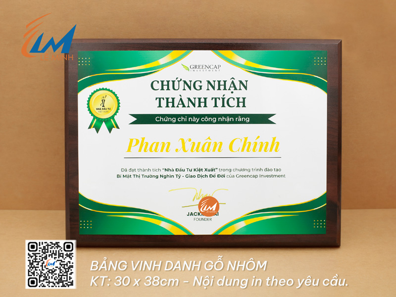 BẢNG VINH DANH 30CM X 38CM